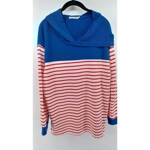 Z Avenue USA Women's Pullover Sweater Top Hooded Size L Striped Long Sleeve.